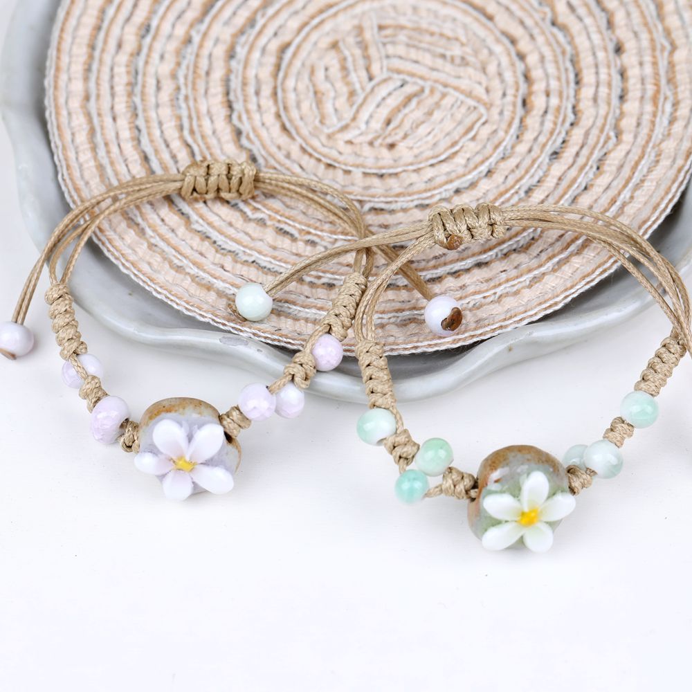 3pcs Set of Fresh Hand-Pinched Flower Ceramic Bracelets